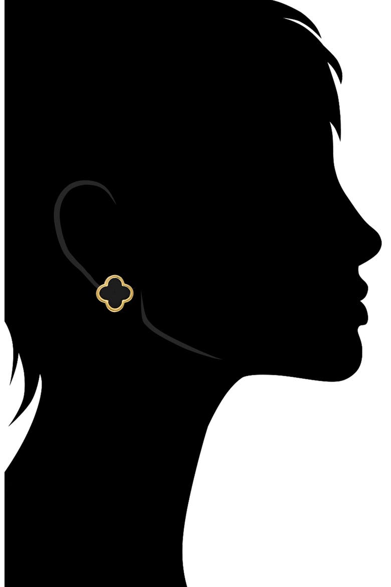 18K Gold Plated Semiprecious Stone Clover Stud Earrings, Alternate, color, ONYX