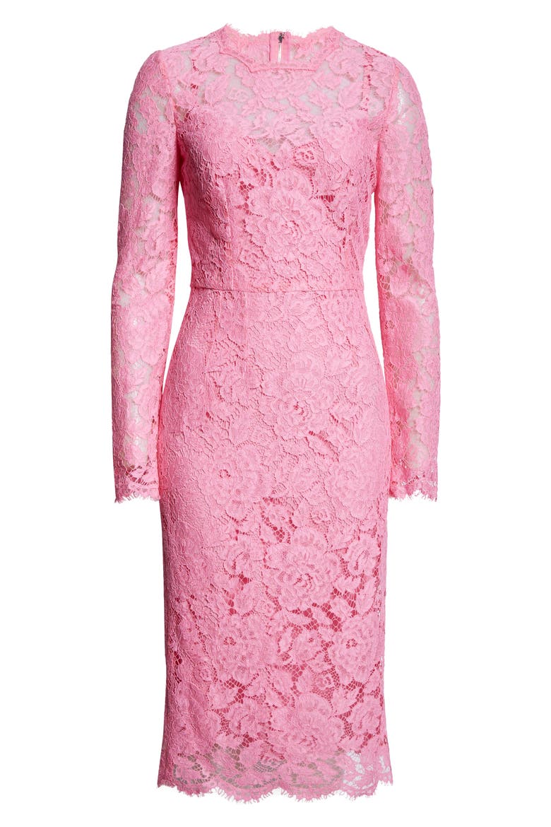 Long Sleeve Cordonetto Lace Sheath Dress, Alternate, color, ROSA