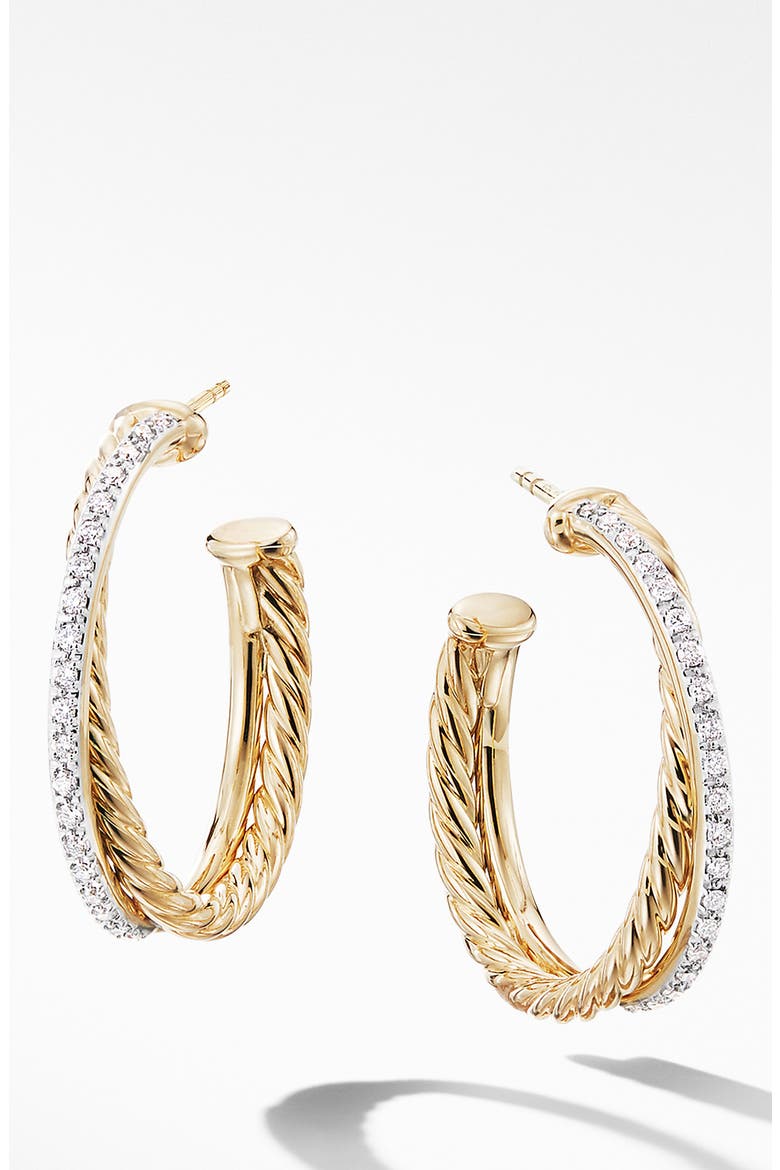 Medium Crossover Hoop Earrings with Diamonds, Main, color, GOLD/ DIAMOND