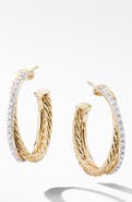 David Yurman Medium Crossover Hoop Earrings with Diamonds