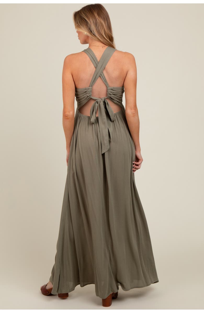 PinkBlush Deep V-Neck Cross Back Maxi Dress, Alternate, color, Olive Green