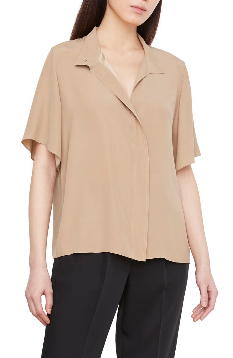 Vince Stand Collar Silk Blend Blouse, Main, color,