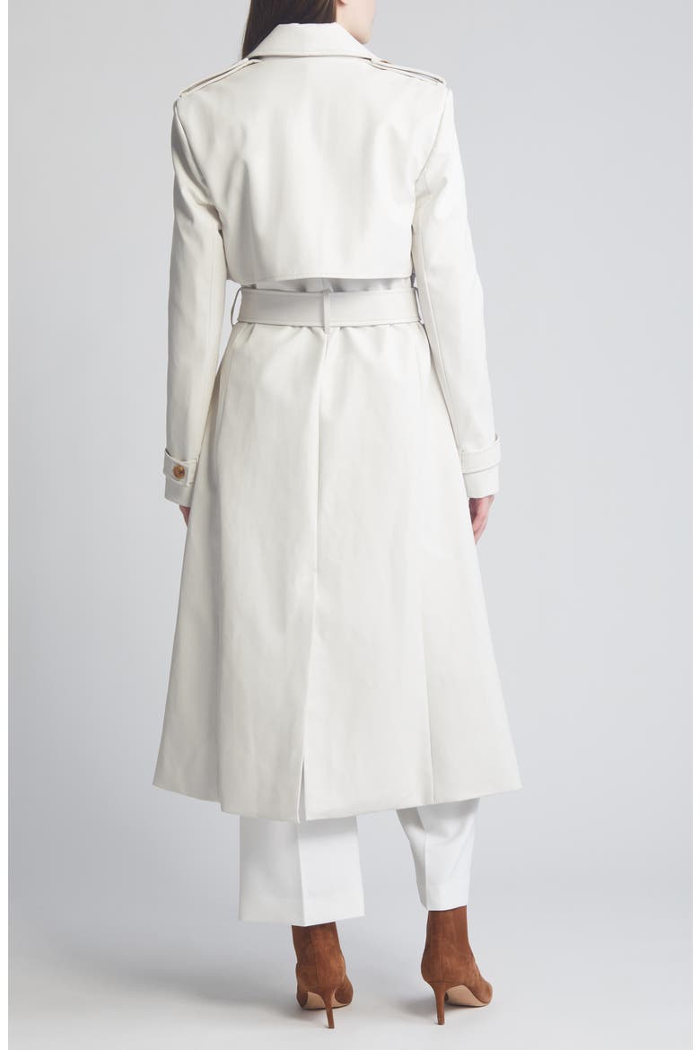 Tie Waist Faux Leather Trench Coat, Alternate, color, IVORY