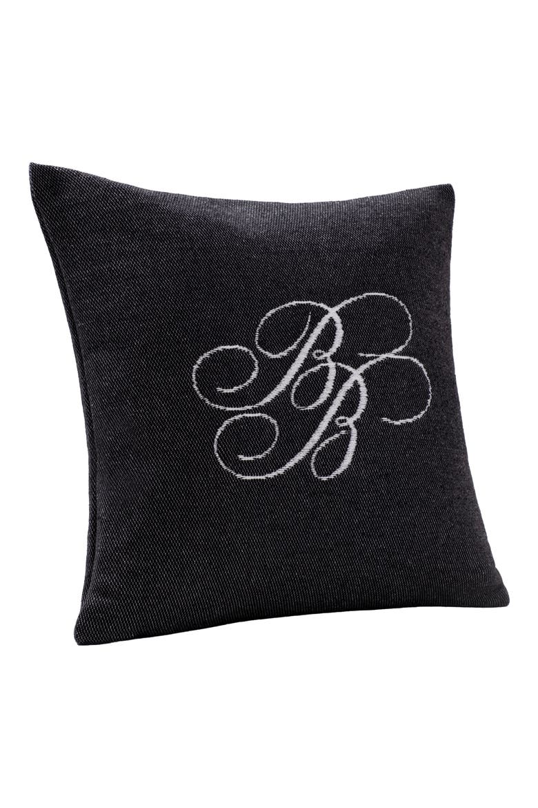 Monogram Logo Cotton Throw Pillow, Alternate, color, BLACK