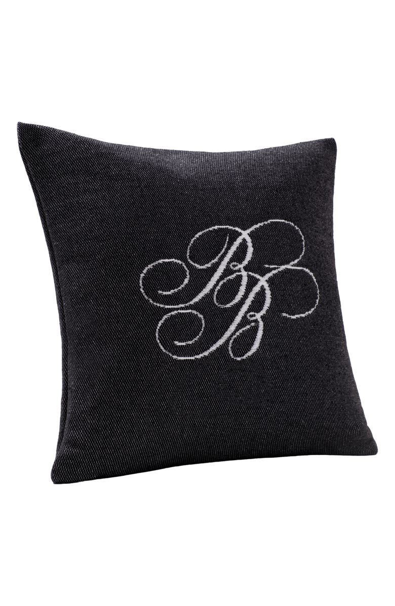 Brooks Brothers Monogram Logo Cotton Throw Pillow, Alternate, color, Black