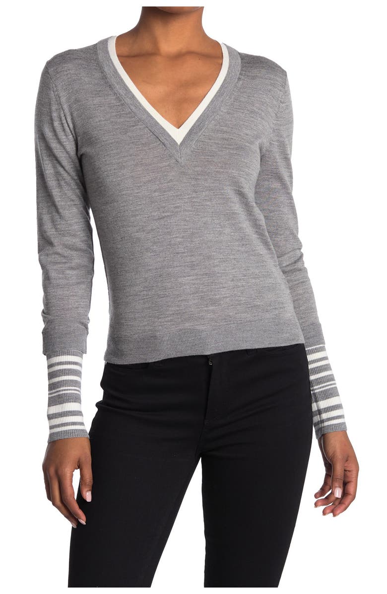 Veronica Beard Avory Contrast Cuff Merino Wool Blend Sweater, Alternate, color,