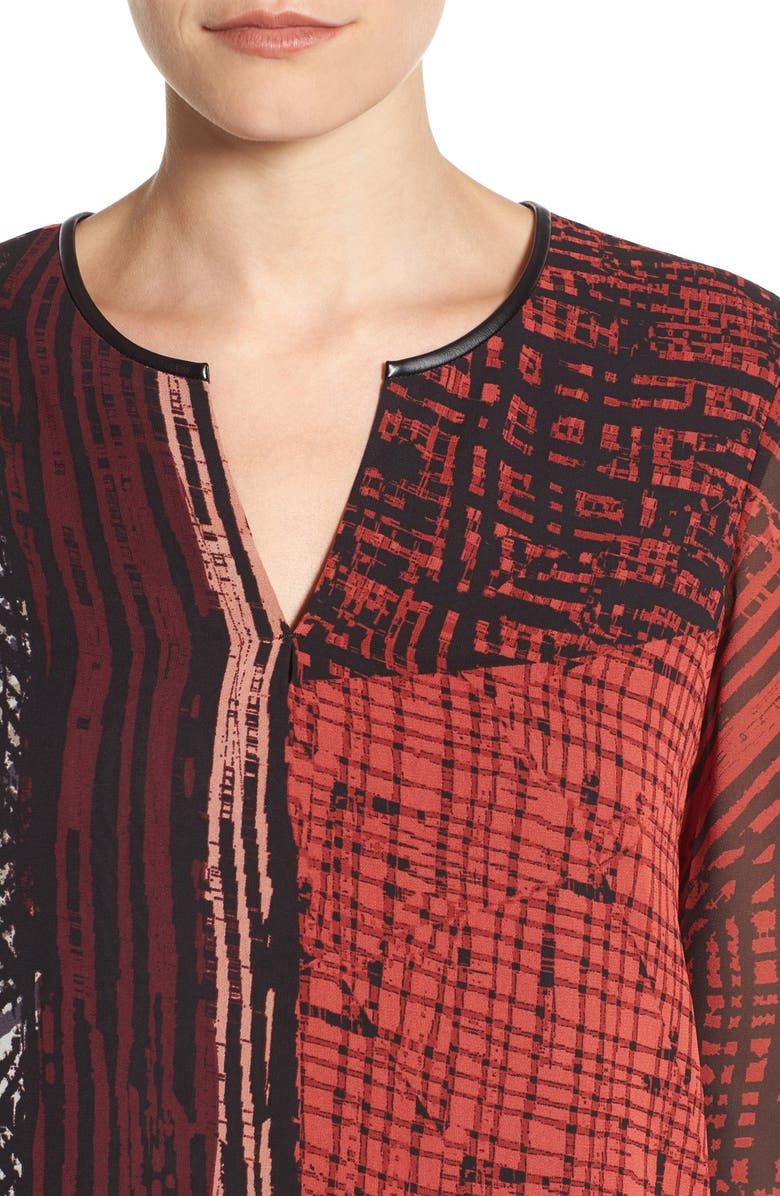 NIC+ZOE 'Making Marks' Print Split Neck Blouse, Alternate, color, 