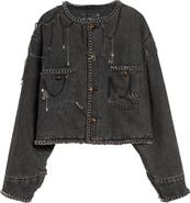 R13 Chain Embellished Denim Chore Jacket