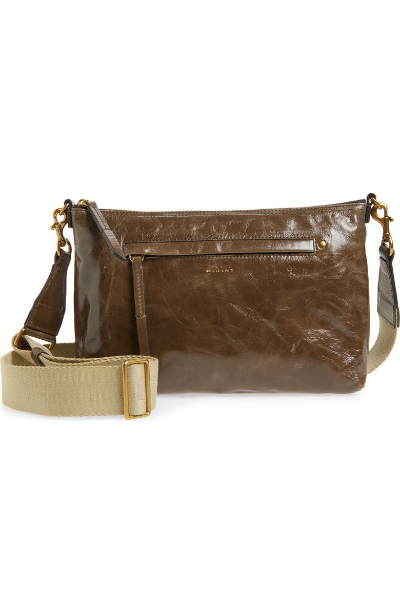 Isabel Marant Nessah Wardy Leather Crossbody Bag, Main, color, Moss Green