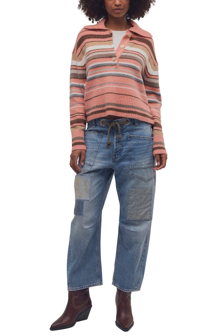Trading Up Stripe Polo Sweater, Alternate, color, PEACH COMBO