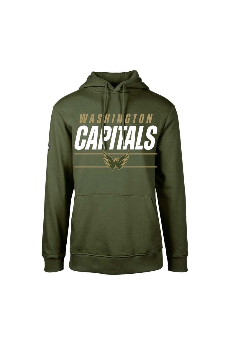 Youth Levelwear Olive Washington Capitals Podium Fleece Pullover Hoodie, Main, color, Olive