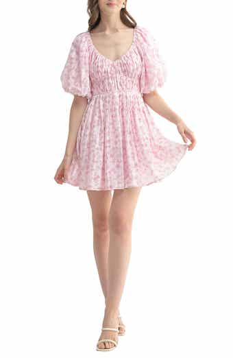 All in Favor Floral Print Puff Sleeve Minidress