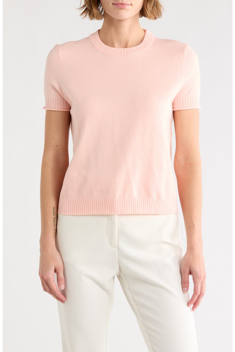 Crewneck Short Sleeve Sweater, Main, color, PEACH