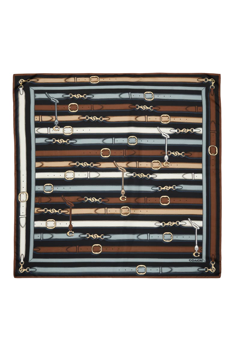 Multi Belt Print Silk Square Scarf, Alternate, color, BLACK MULTI