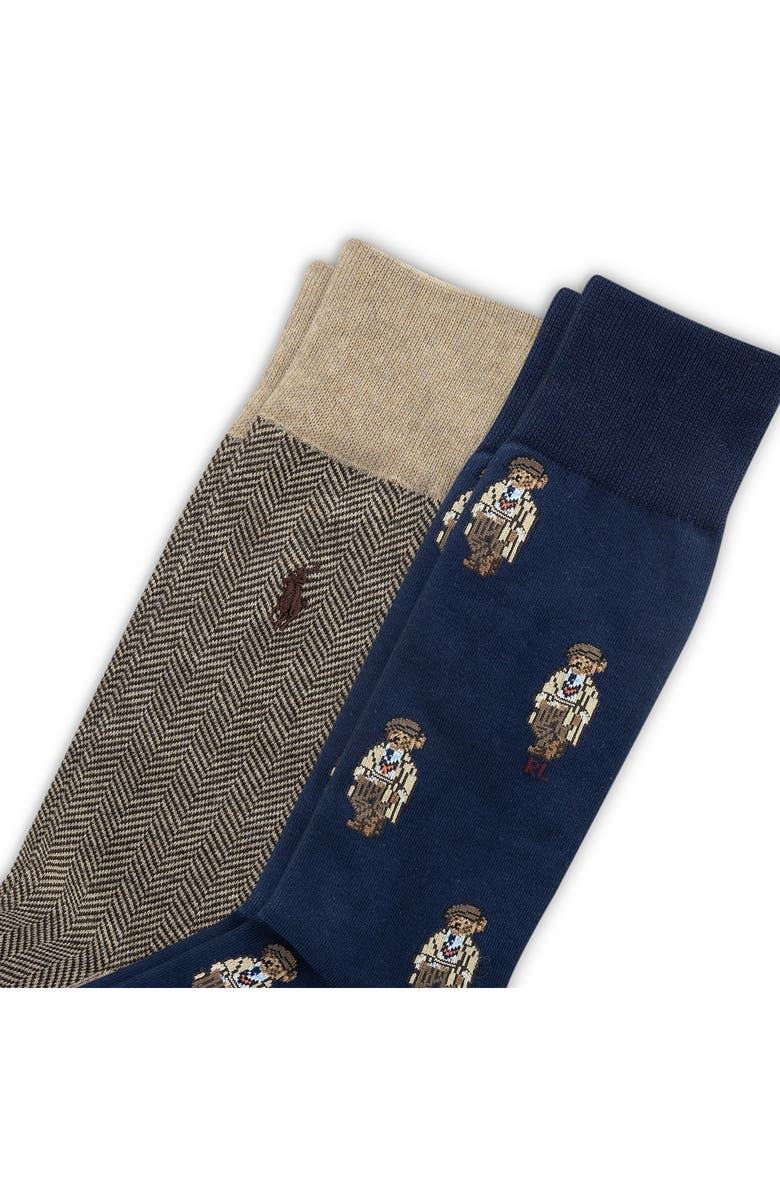 Polo Ralph Lauren Assorted 2-Pack Mini Bears Crew Socks, Alternate, color, Navy/ Tan Assorted
