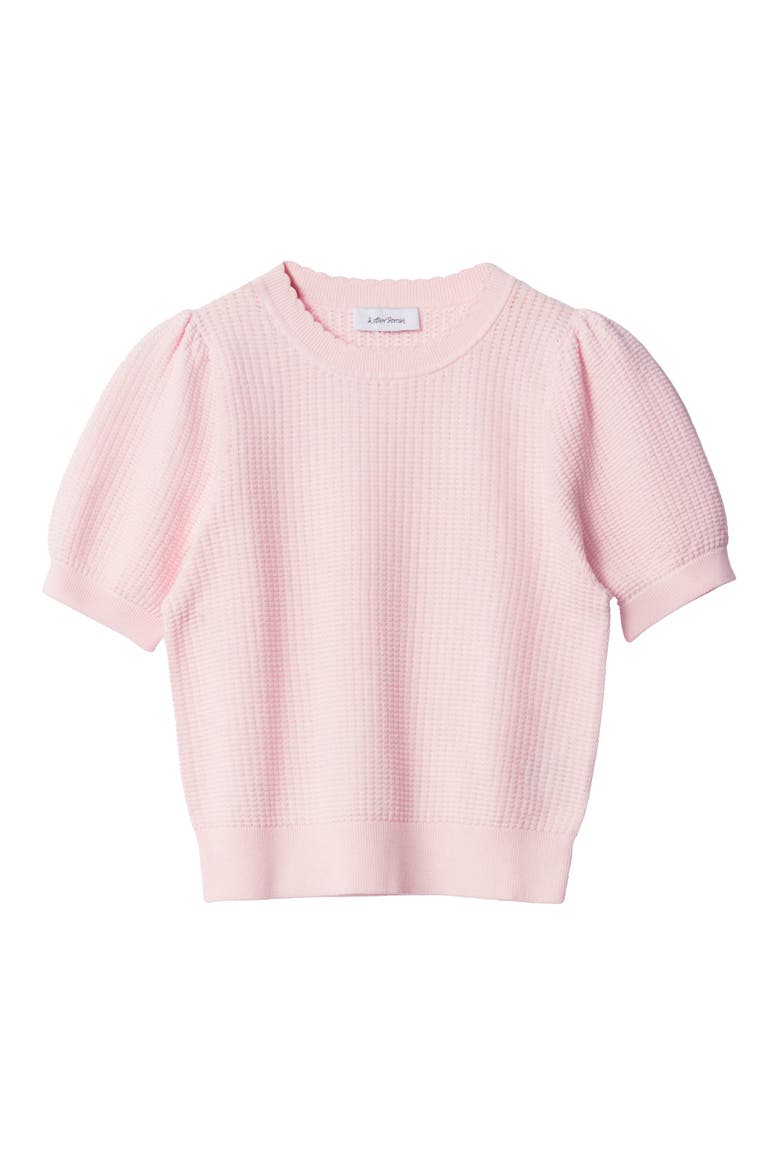 Scalloped Detail Puff Sleeve Cotton Sweater, Alternate, color, PINK DUSTY LIGHT