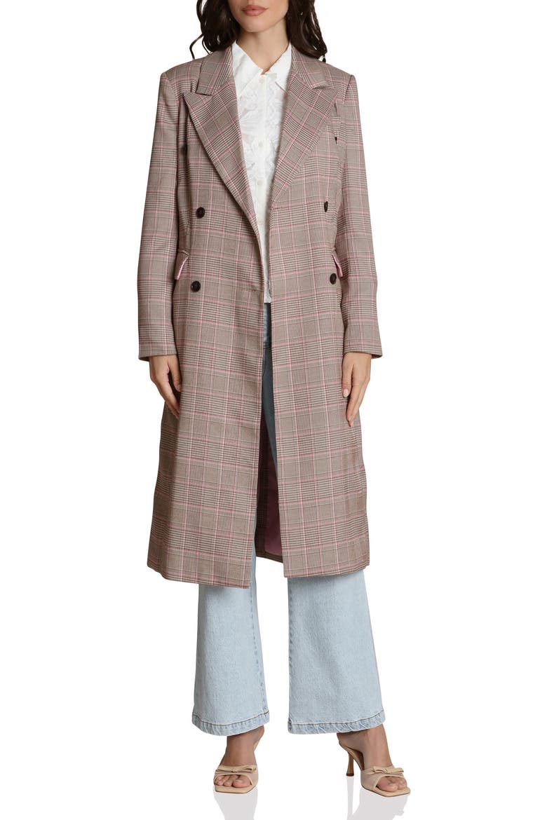 Plaid Trench Coat, Alternate, color, BROWN-PINK PLAID