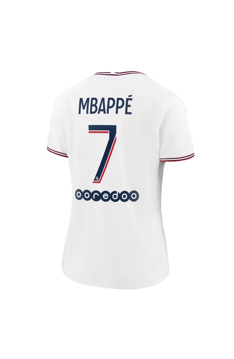 Jordan Brand Women's Jordan Brand Kylian Mbappé White Paris Saint-Germain 2021/22 Fourth Replica Jersey, Alternate, color, 