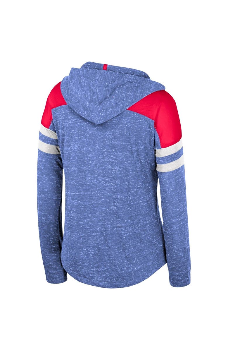 COLOSSEUM Women's Colosseum Royal Kansas Jayhawks Speckled Color Block Long Sleeve Hooded T-Shirt, Alternate, color,