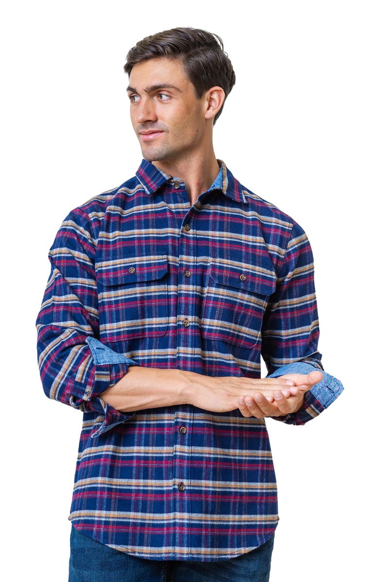 Hope 
Henry Men
s Organic Flannel Double Pocket Shirt, Main, color, Navy Autumn Plaid