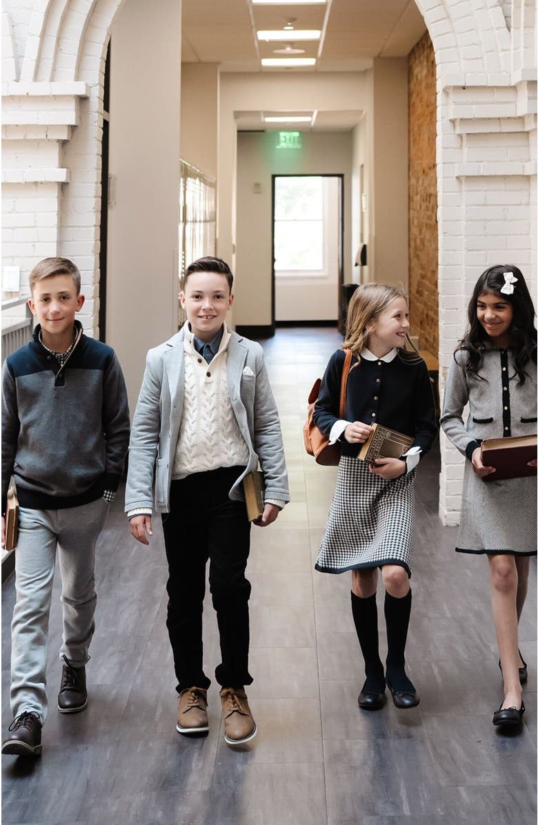 Hope & Henry Boys' Organic Mock Neck Cable Sweater, Kids, Alternate, color, Soft White Cable Tipping