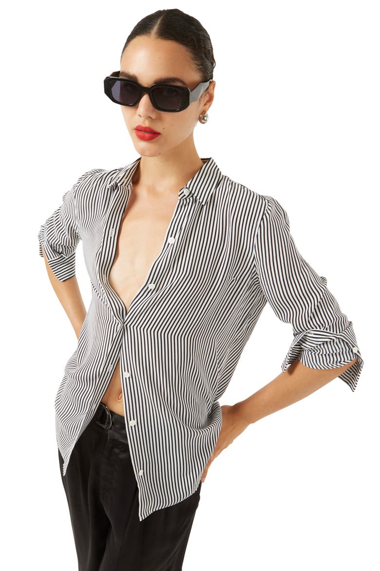 Essential Stripe Silk Shirt, Alternate, color, BRI WHT-TB