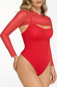 Popilush Sheer Shapewear Mesh Cutout Corset Bodysuit 2-Piece Set