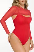 Popilush Sheer Shapewear Mesh Cutout Corset Bodysuit 2-Piece Set