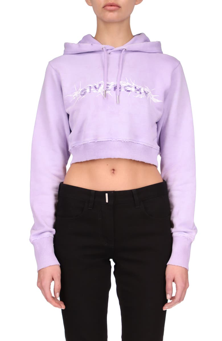 Givenchy Barbed Wire Logo Distressed Cotton Crop Hoodie, Main, color,