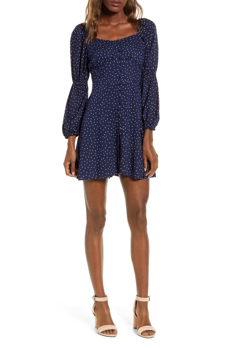 Cinch Long Sleeve Minidress, Main, color, NAVY