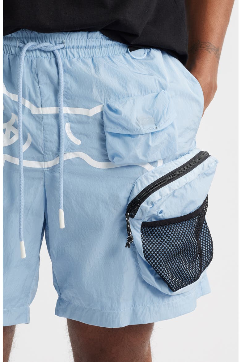 Running Dog Graphic Cargo Hiker Shorts, Alternate, color, CERULEAN BLUE