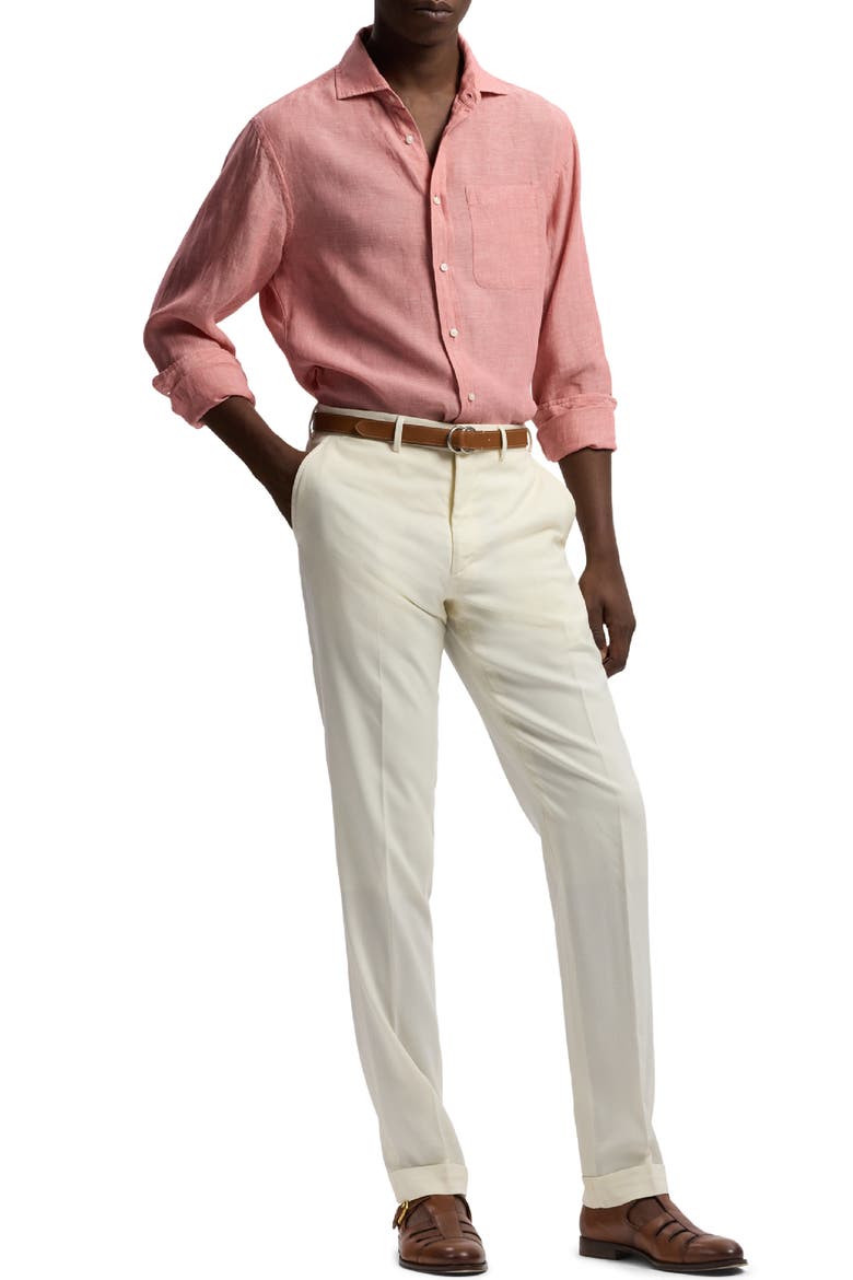 Lightweight Linen Chambray Button-Up Shirt, Alternate, color, RASPBERRY