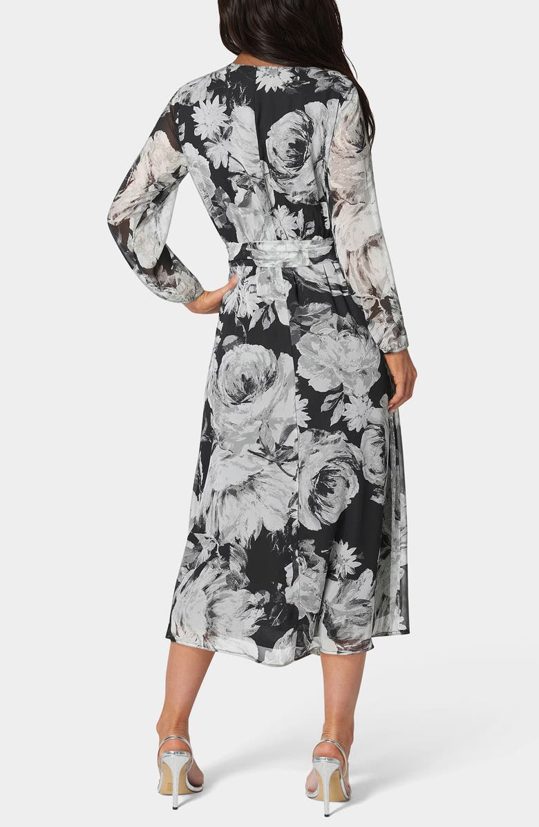 bebe Winter Floral Long Sleeve Chiffon Dress, Alternate, color, Black/ White