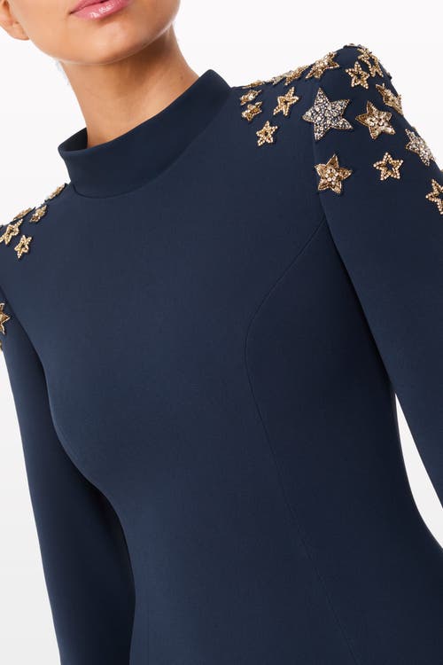 Jenny Packham Stella Star-embellished Mock-neck Midi Dress In Blue