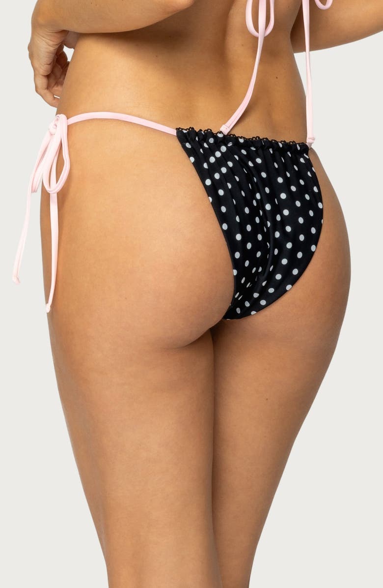 EDIKTED Leigh Polka Dot Side Tie Bikini Bottoms, Alternate, color, Black-And-White
