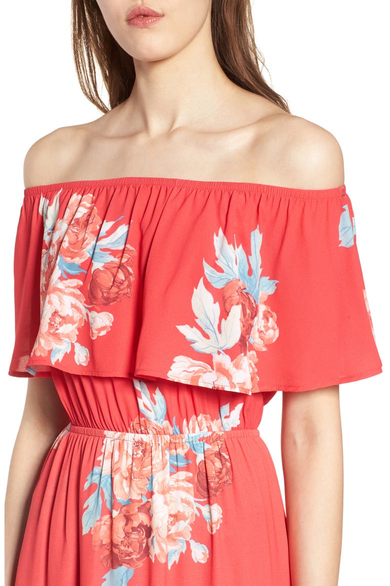 Off the Shoulder Maxi Dress, Alternate, color, RED FLORAL