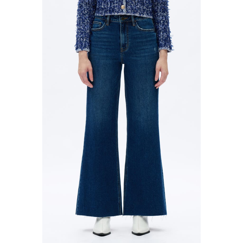 Bayeas Bella Raw Hem High Waist Wide Flare Jeans In Blue
