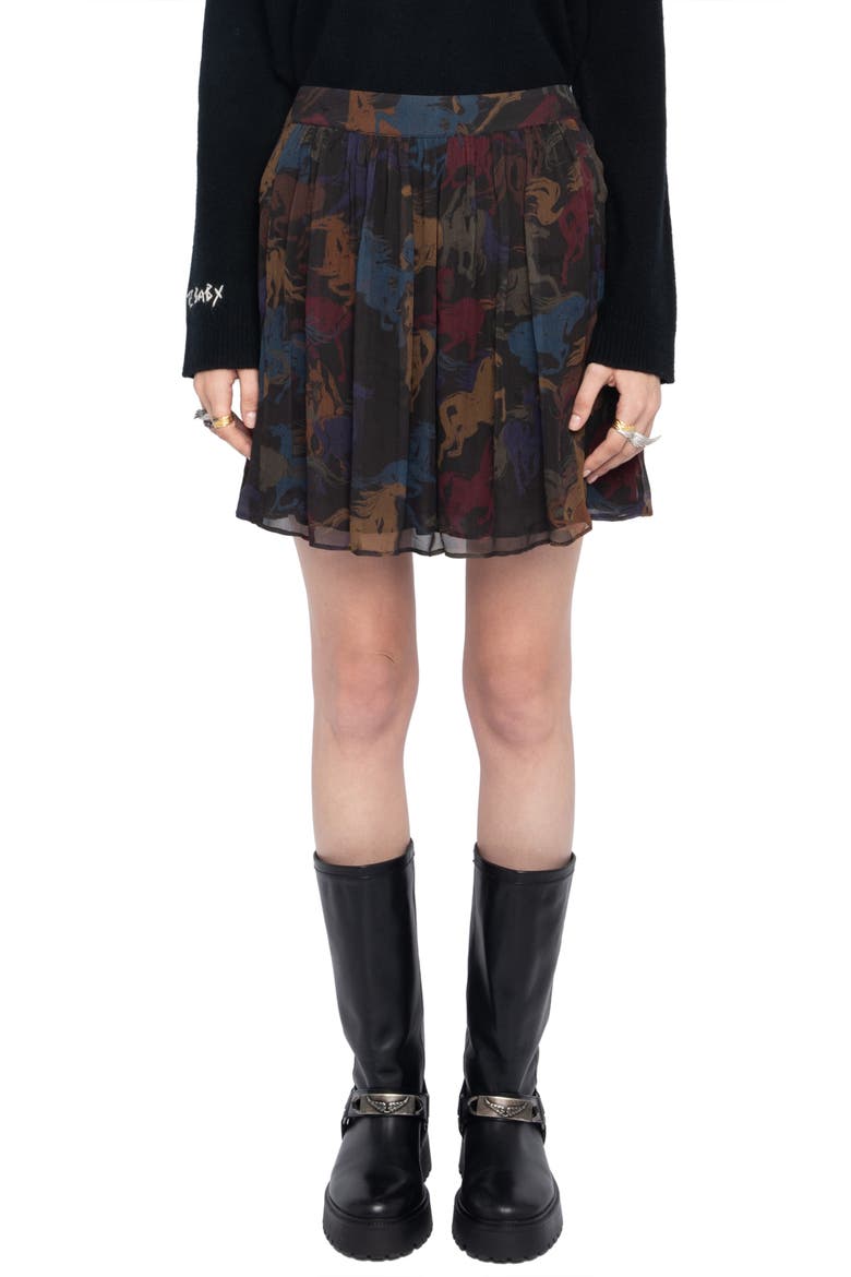 Jadys Horse Print Miniskirt, Main, color, DARK CHOCOLATE