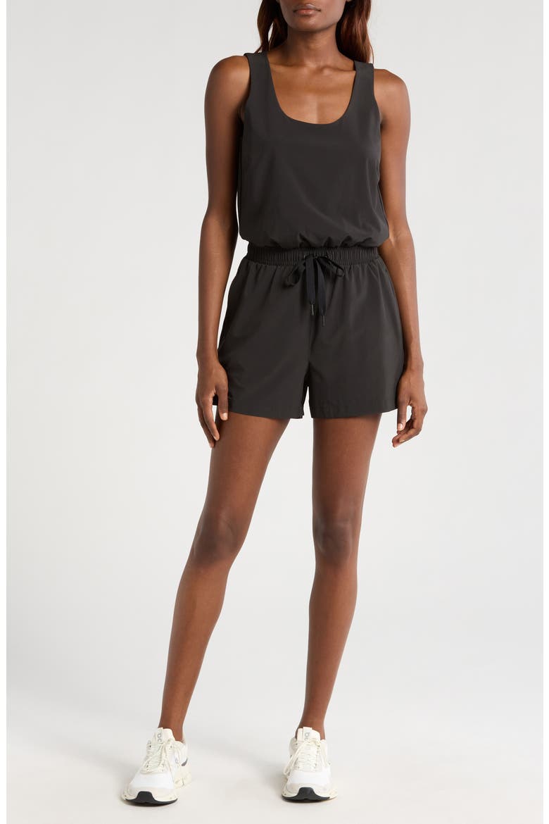 Breeze Drawstring Waist Romper, Main, color, BLACK