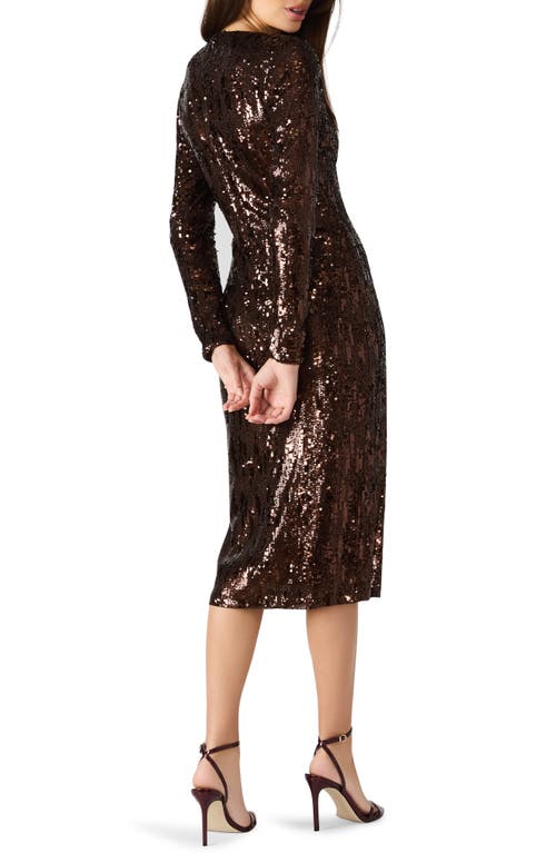 Steve Madden Hailee Sequin Long Sleeve Midi Dress In Brown