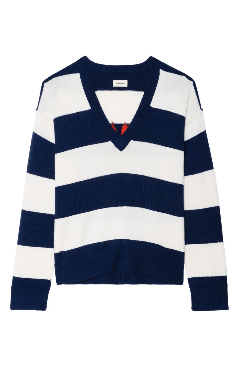 Zadig & Voltaire Wings Stripe Wool & Cashmere Sweater, Alternate, color, Marine