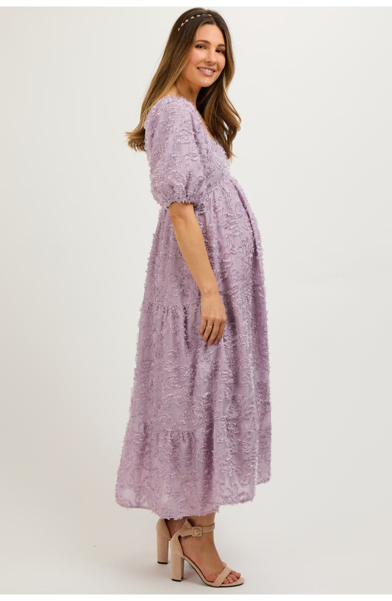 PinkBlush Fringe Textured Short Puff Sleeve Midi Dress, Alternate, color,