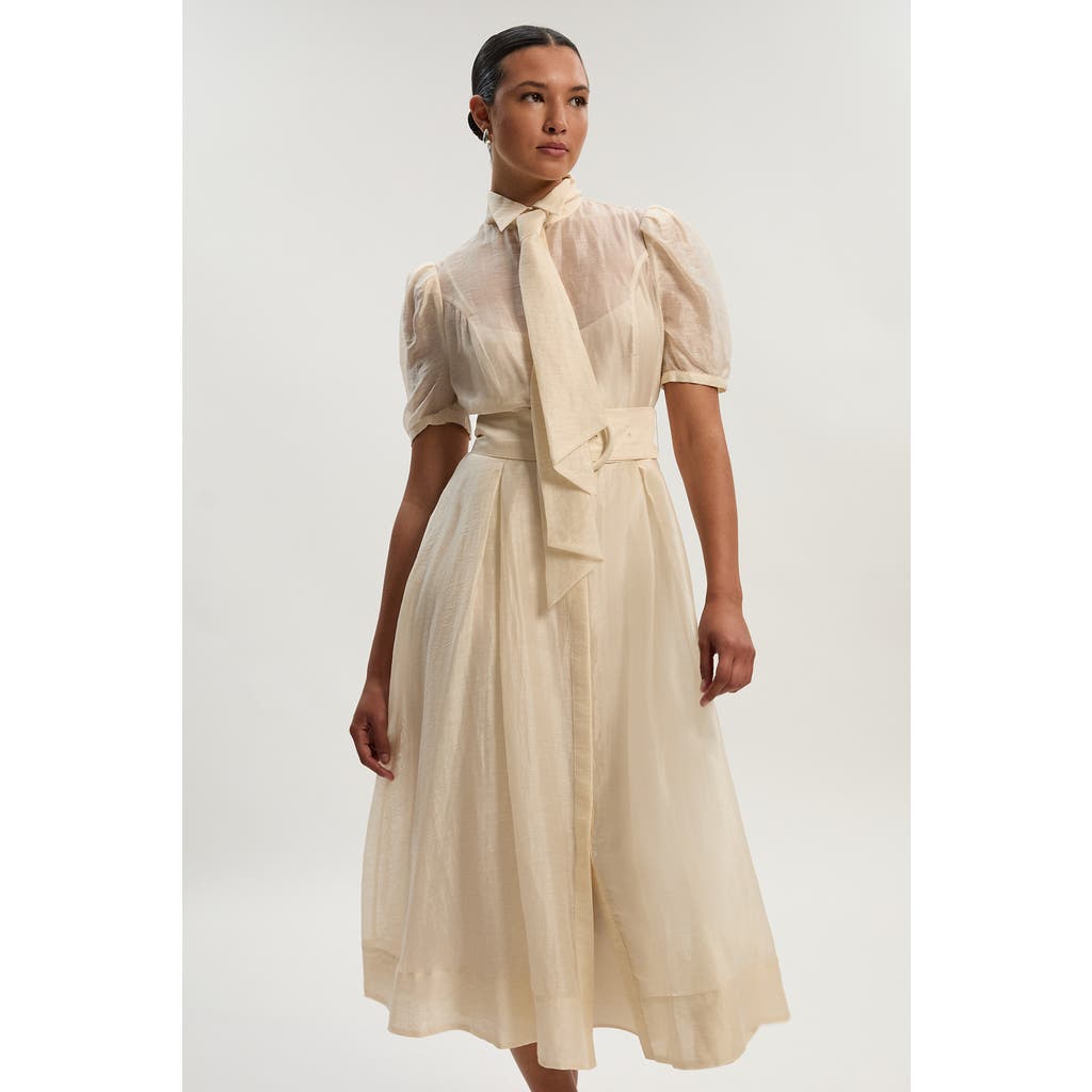 Karen Millen Organdie Tie Neck Woven Midi Dress In Neutral