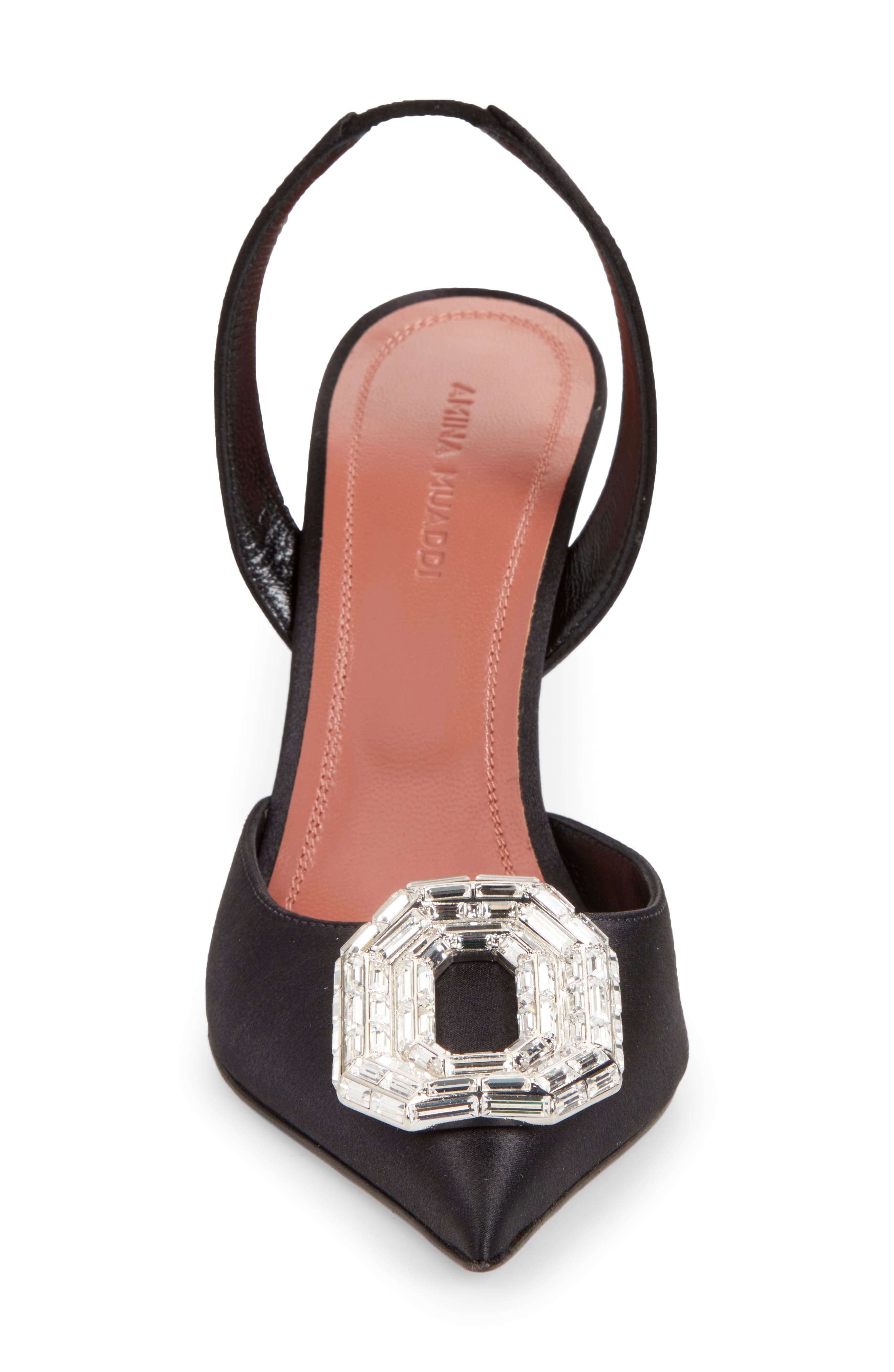 Amina Muaddi Camelia Crystal Buckle Satin Slingback Pump, Alternate, color, 