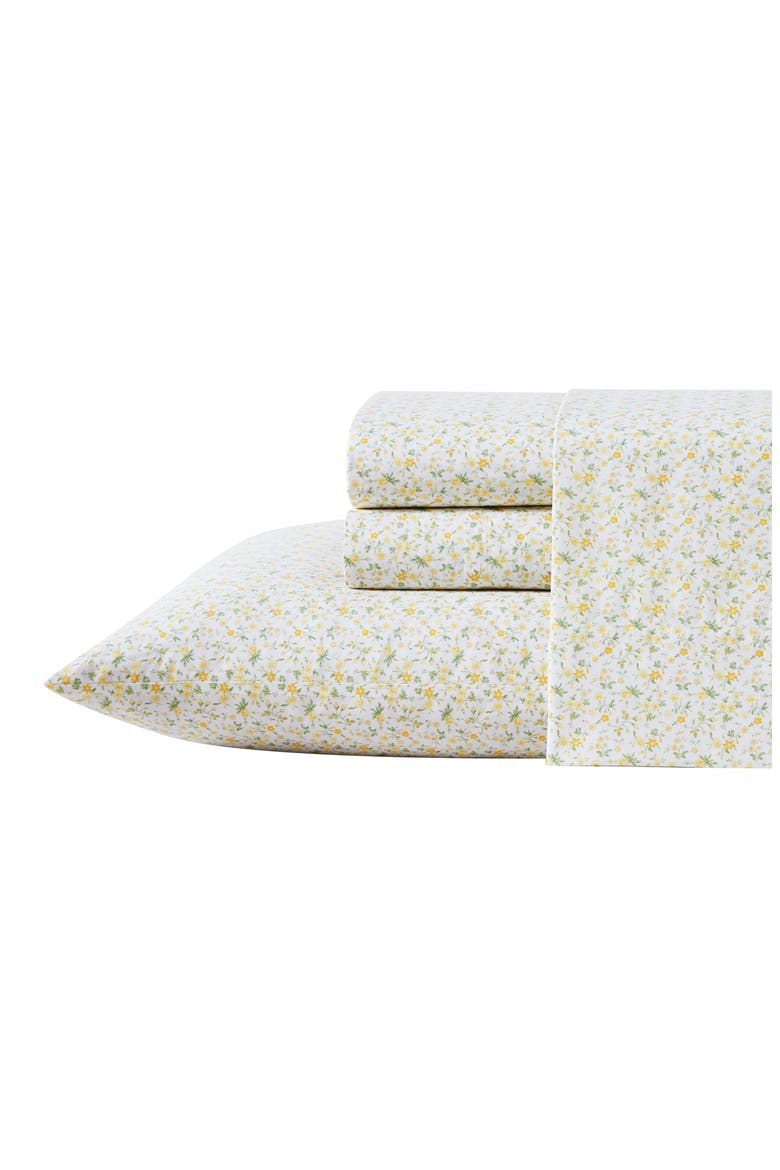 Evie Cotton Percale Sheet Set, Main, color, SUN GOLD