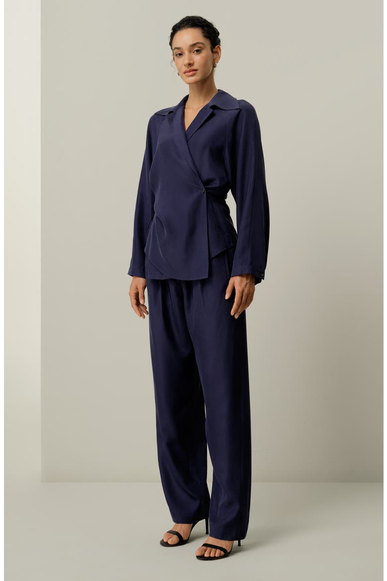 Women's Multipositional Silk Habotai Shirt, Alternate, color, Blueberry
