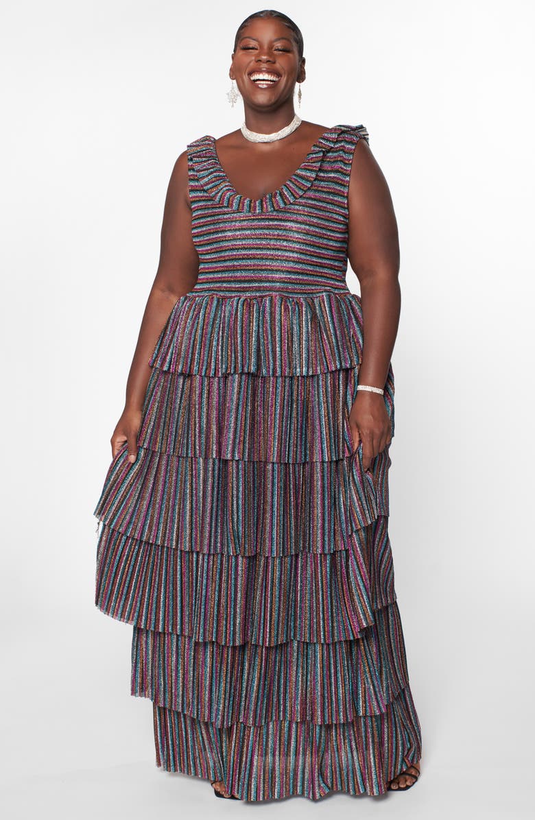 Zelie for She Enchanted Metallic Tiered Ruffle Maxi Dress, Alternate, color, 