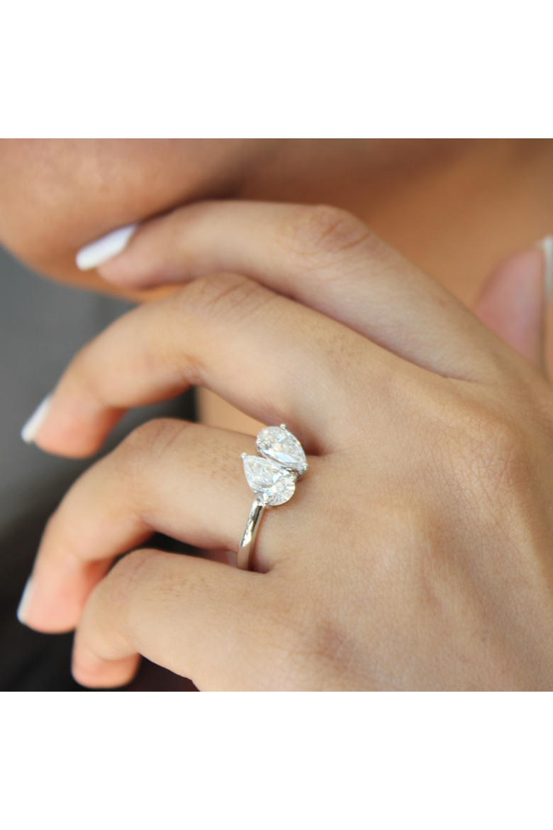 Twin Flames 14K Gold Pear Cut Lab Grown Diamond Toi et Moi Ring - 2 ct, Alternate, color, 14K White Gold