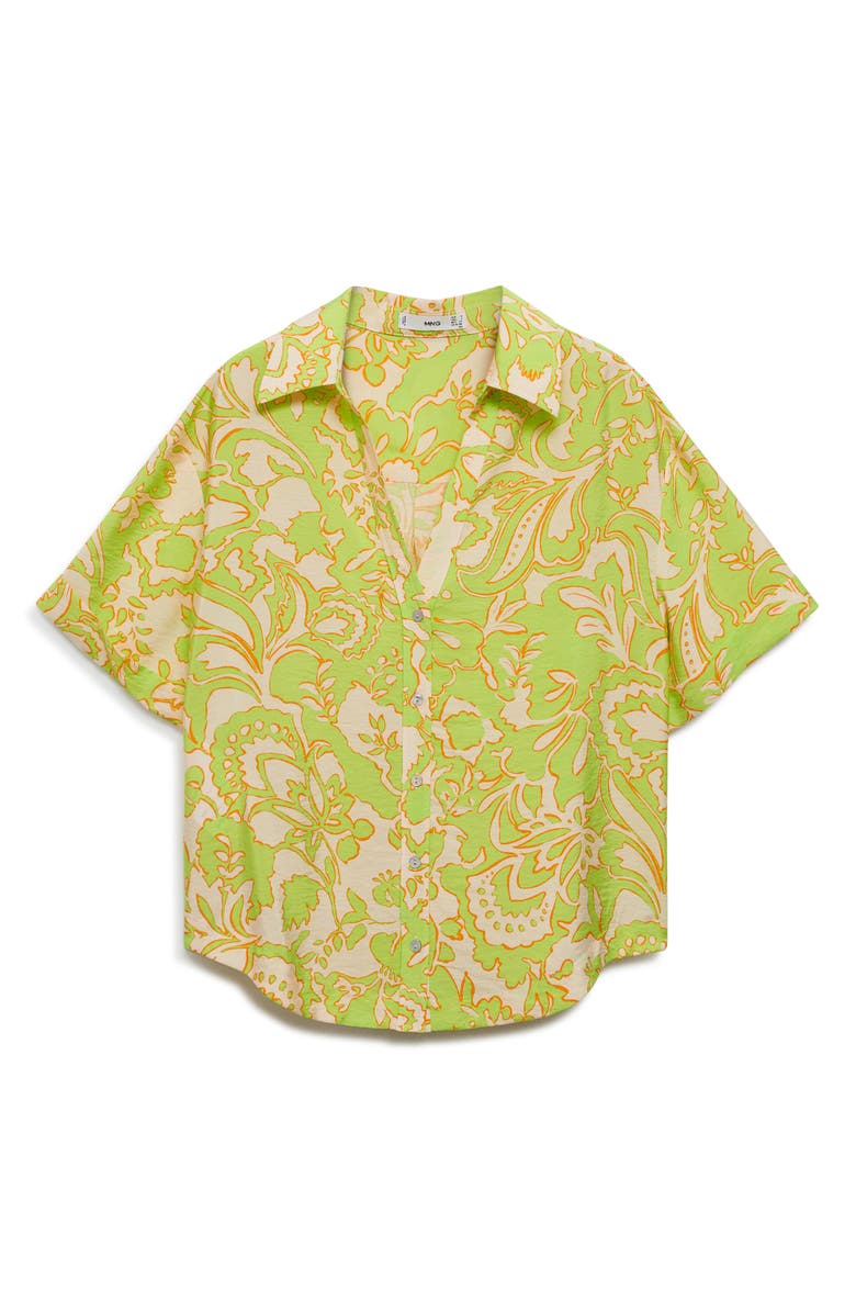 MANGO Floral Short Sleeve Button-Up Shirt, Alternate, color, Lime