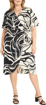 Donna Morgan Swirl Flutter Sleeve Midi Wrap Dress